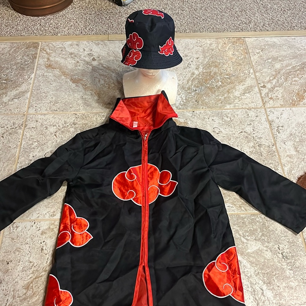 Naruto Japanese Manga Anime Cosplay long black jacket & bucket Hat
